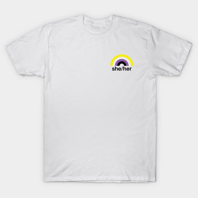 She/Her Pronouns Nonbinary Rainbow T-Shirt by lavenderhearts